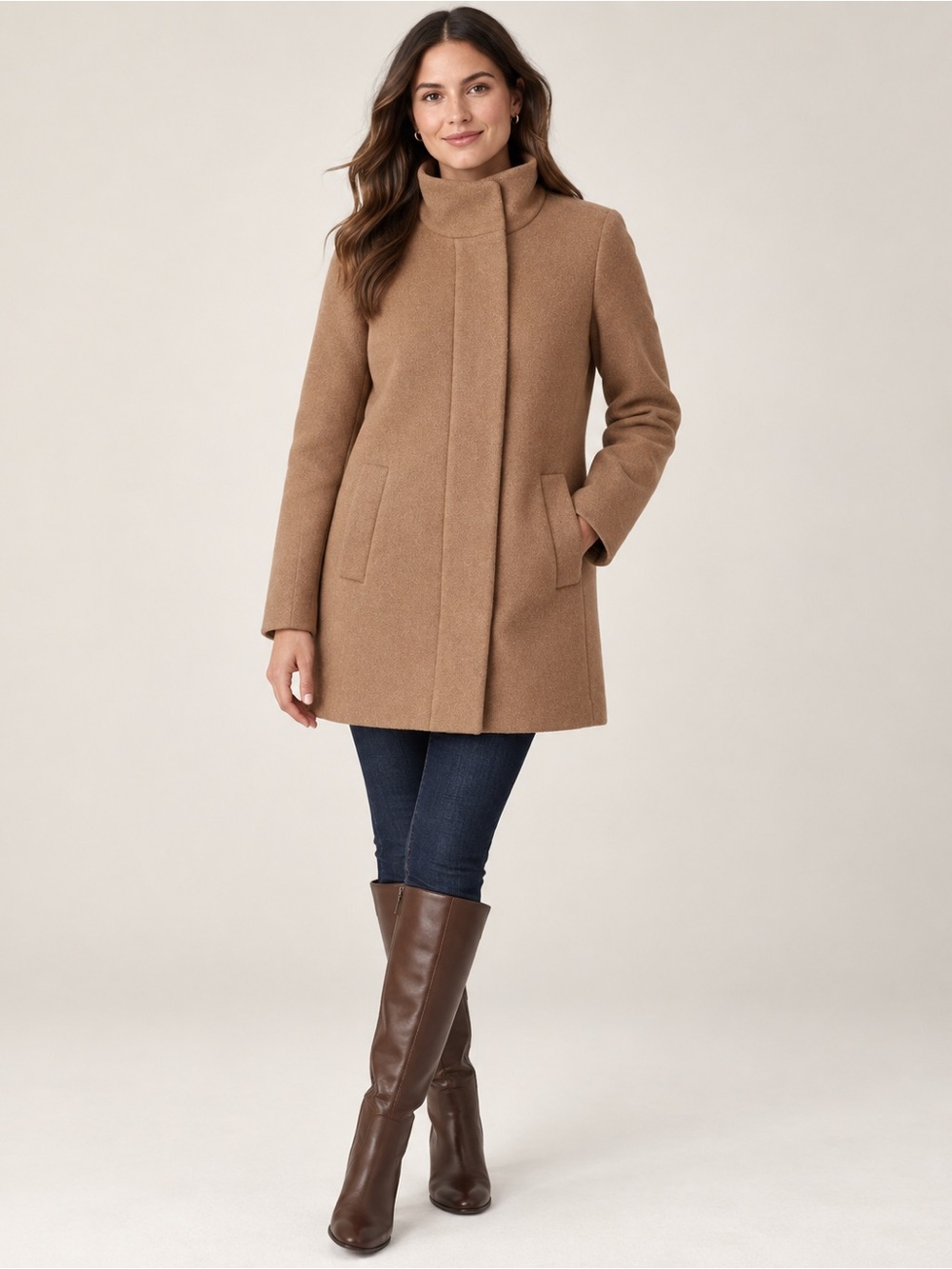 J.Crew Factory City Coat Camel Tan Wool Blend Standing Collar Size 6